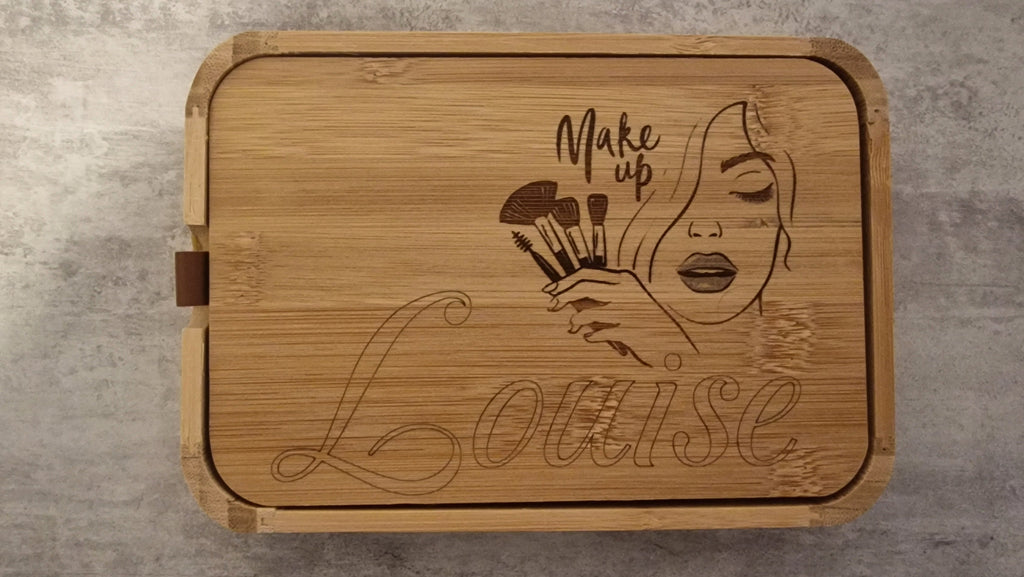 Boîte à Bijoux en Bambou Gravée au Laser avec Miroir