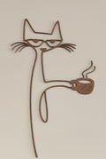 Chat au Café - Décoration Murale en Bois 30 cm